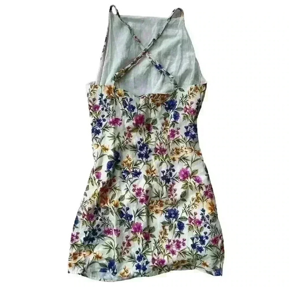 NWT EN SAISON Valeria Halter Strappy Ruched Floral Cotton Mini Dress Women Small - Picture 10 of 10